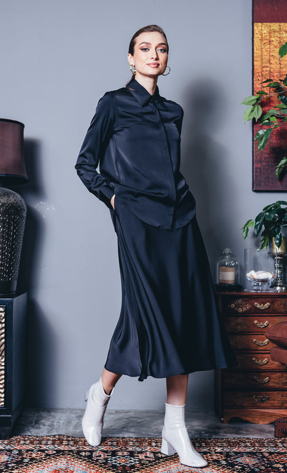 Daphne Satin Skirt in Black