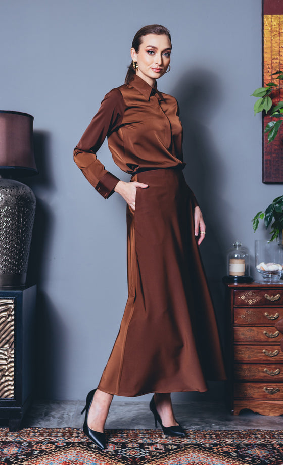 Daphne Satin Skirt In Brown