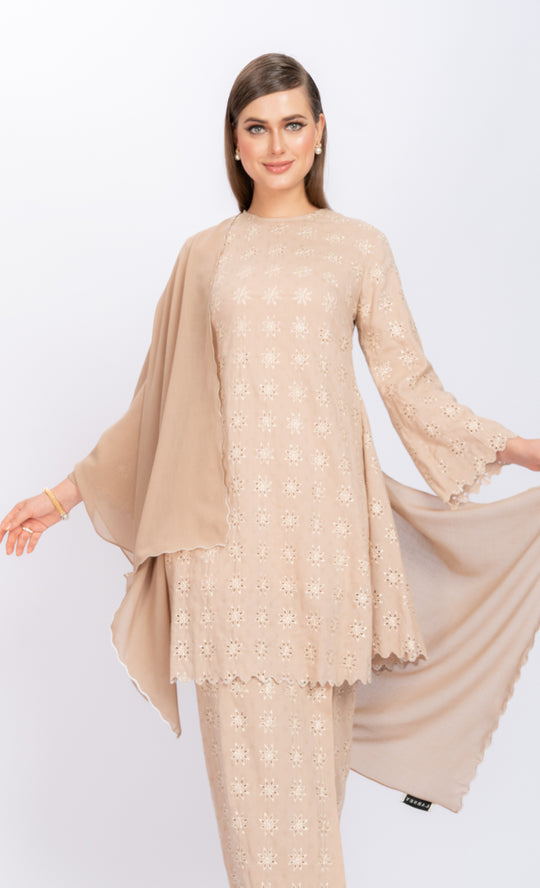 Larney Embroidery Shawl in Light Taupe