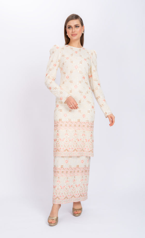 Mercy Embroidery Kurung in White