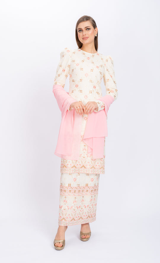 Mercy Embroidery Kurung in White