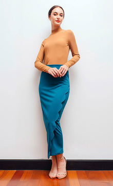  Camilla Scalloped Pencil Skirt In Dark Teal