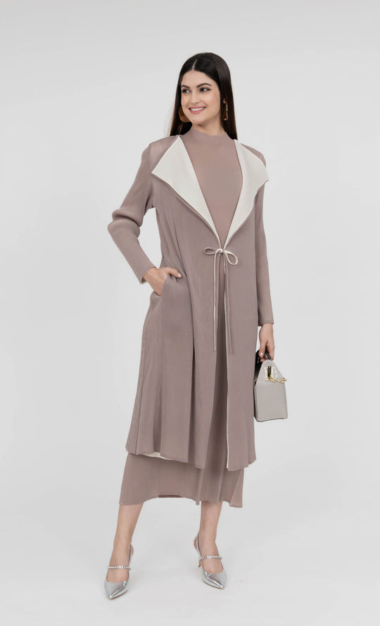 Miss Iconic Dual Cardigan in Carob and Cream