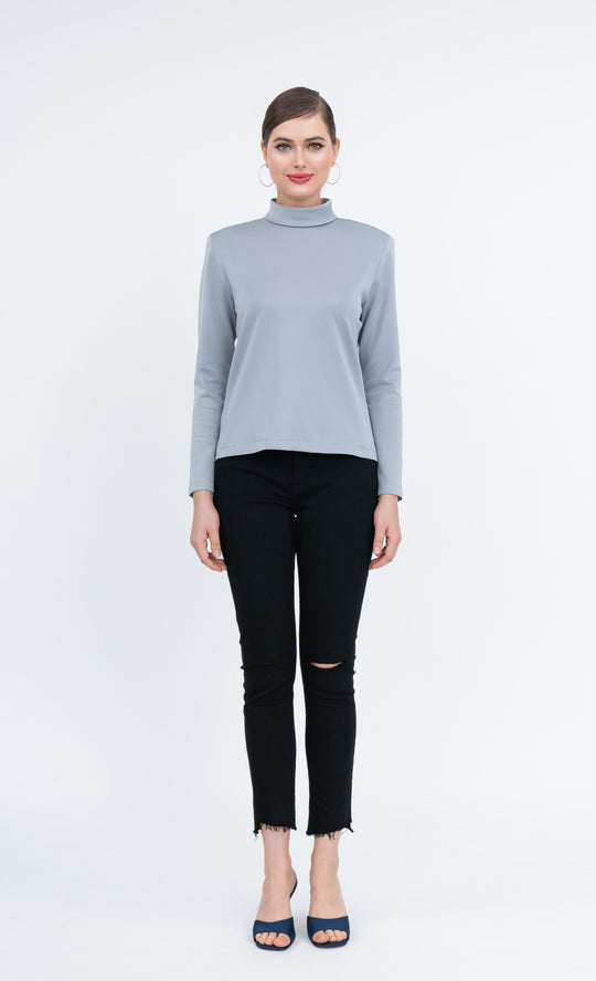 Arlene High Neck Top in Grey