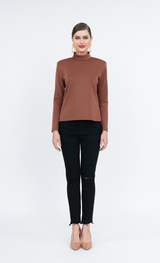 Arlene High Neck Top in Sienna Brown