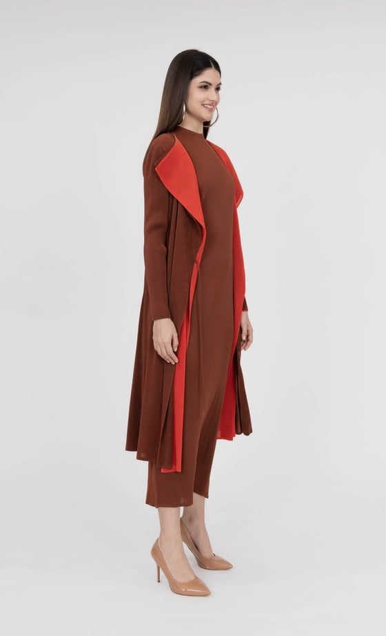 Miss Iconic Dual Cardigan in Tangerine and Sienna Brown