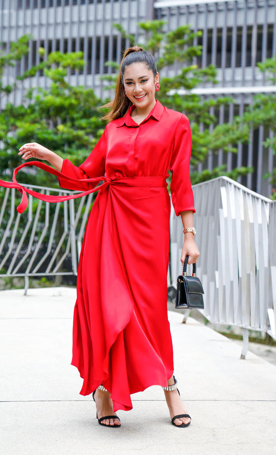 Marienne Dress in Cherry Red