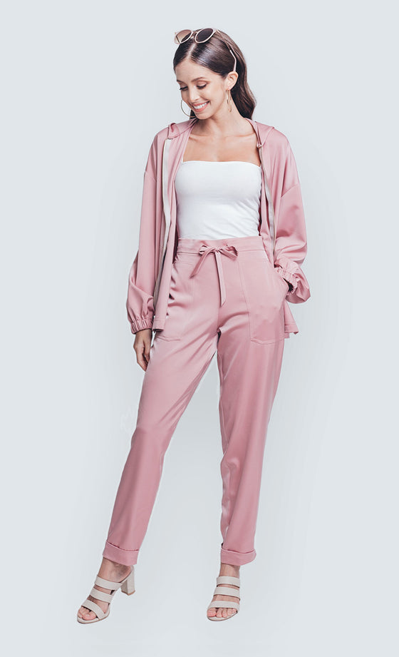 Daphne Satin Pants in Blush Pink