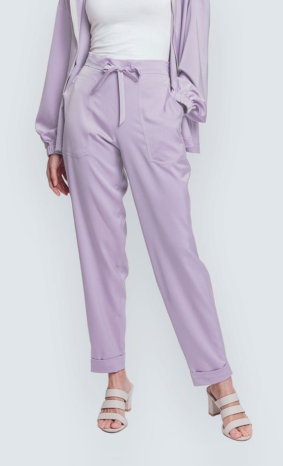 Daphne Satin Pants in Lilac