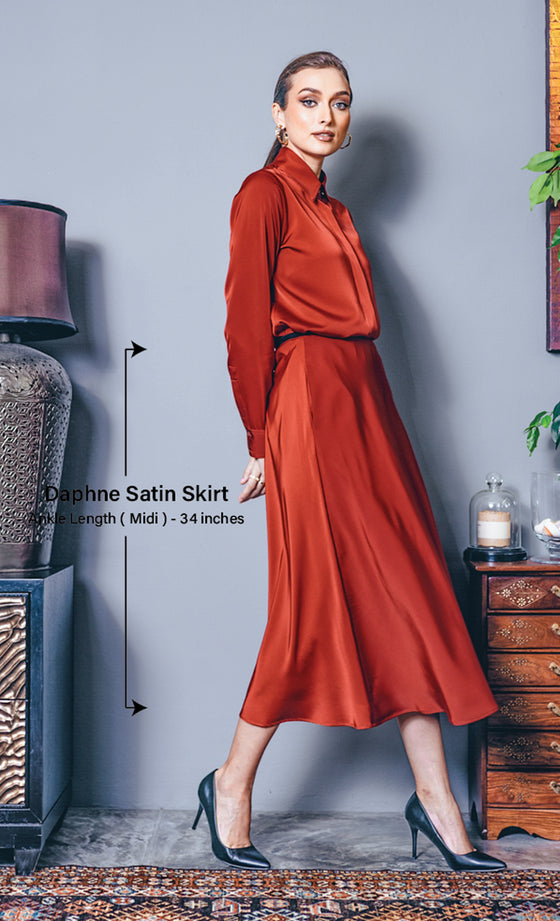 Daphne Satin Skirt in Brick