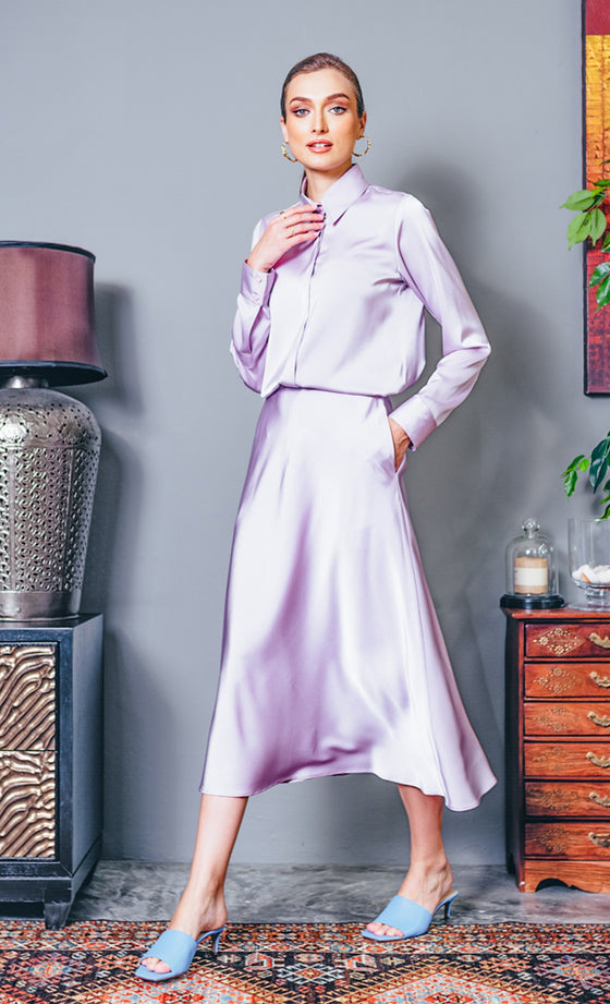 Daphne Satin Skirt in Lilac