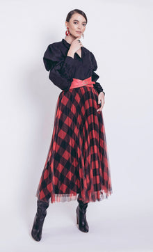  Helena Plaid Pleated Skirt in Red