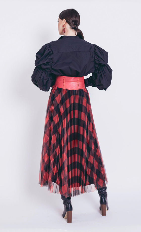 Helena Plaid Pleated Skirt in Red