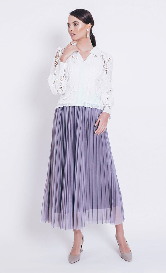 Helena Tulle Pleated Skirt in Grey