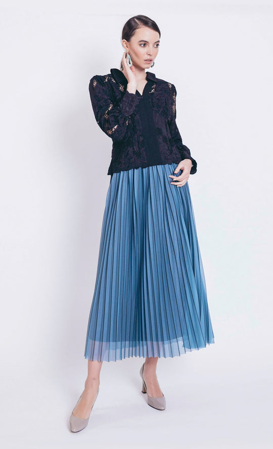 Helena Tulle Pleated Skirt in Lagoon Breeze