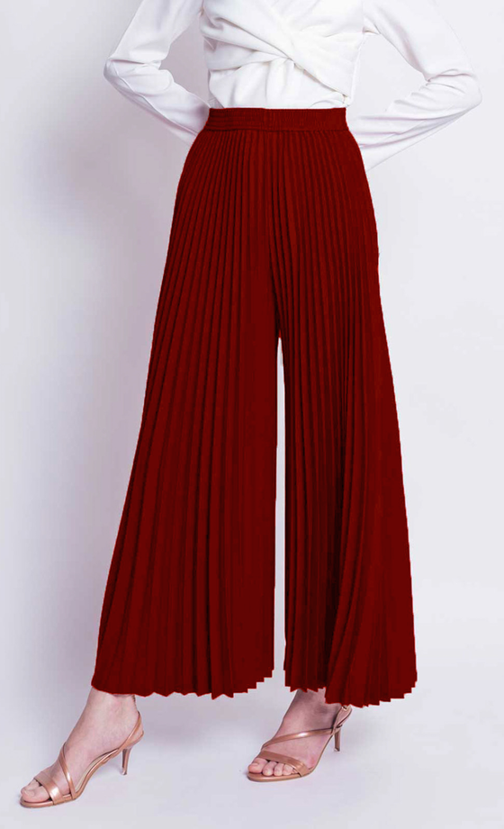 Julia Flared Pleated Palazzo in Red