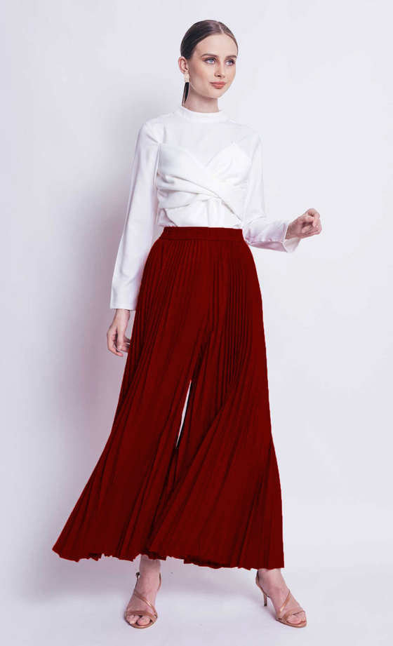 Julia Flared Pleated Palazzo in Red