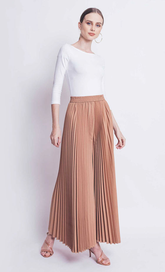 Julia Flared Pleated Palazzo in Nude