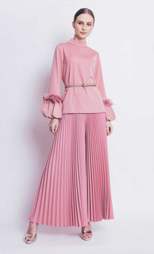  Julia Flared Pleated Palazzo in Salmon Pink