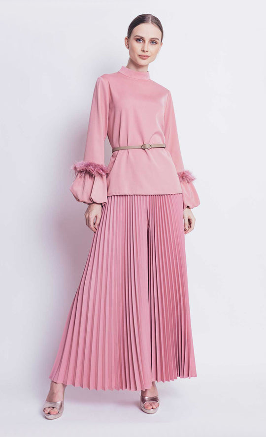 Julia Flared Pleated Palazzo in Salmon Pink