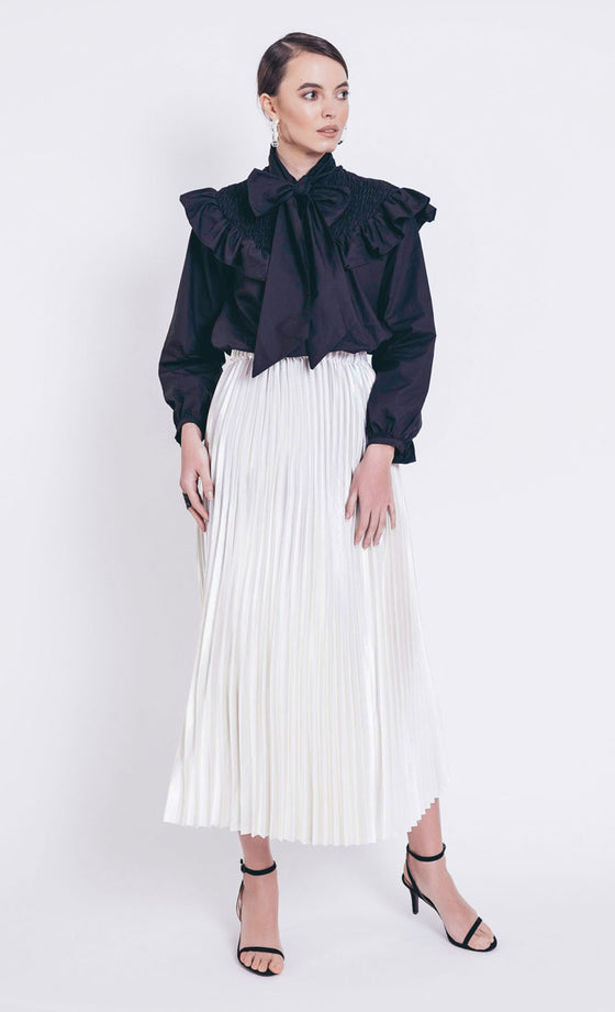 Laura Stripe Pleated Skirt in Ivory and White