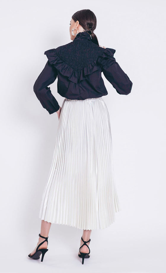 Laura Stripe Pleated Skirt in Ivory and White