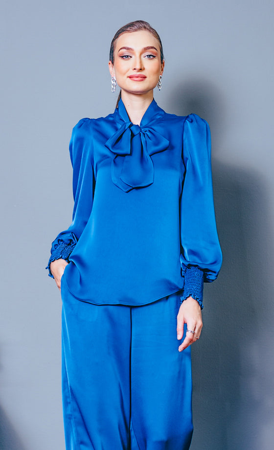 Marienne Bow Top in Sapphire Blue