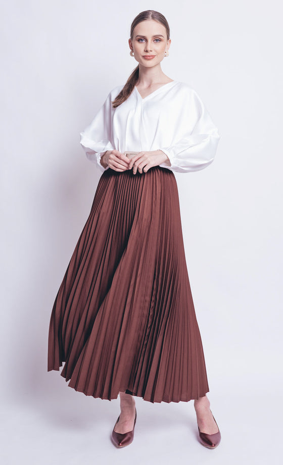 Olivia Pleated Skirt in Dark Brown