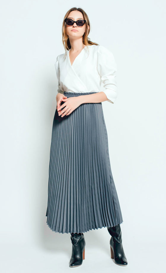 Olivia Pleated Skirt in Grey