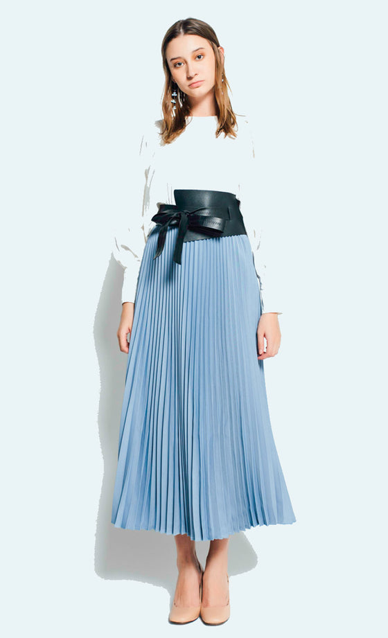 Olivia Pleated Skirt in Medium Blue