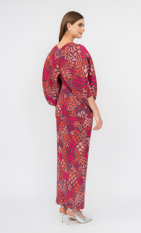 Miss Liberty Kurung in Magenta Geometric