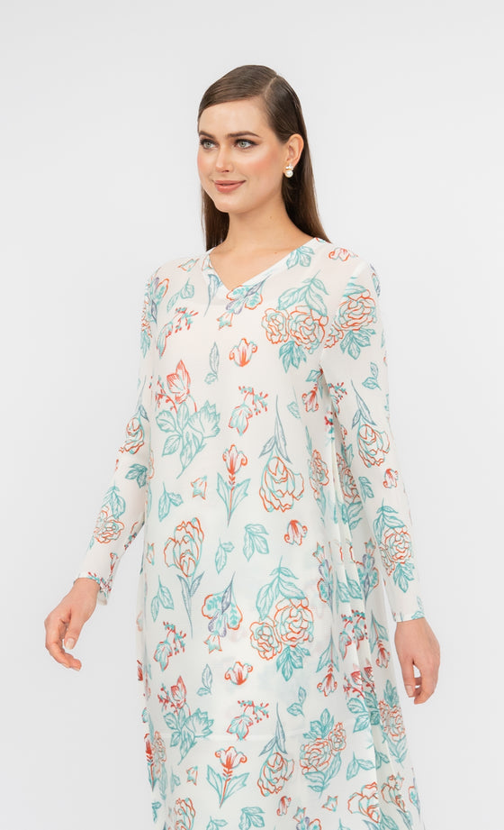 Miss Classy Kurung in Floral Turquoise