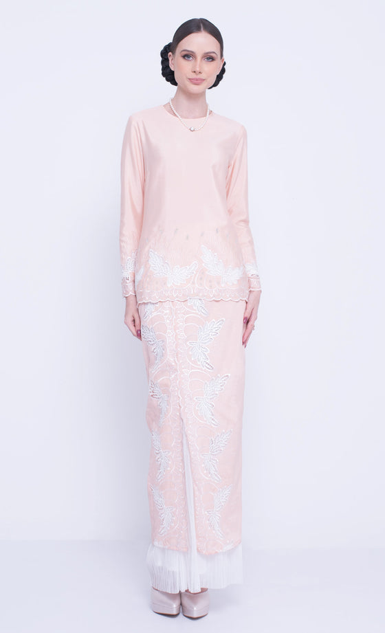 Vaccine Embroidery Kurung in Peach