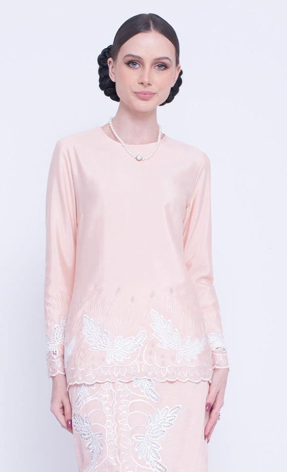 Vaccine Embroidery Kurung in Peach