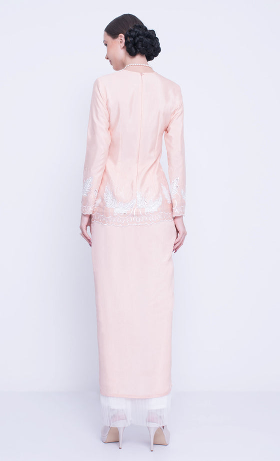 Vaccine Embroidery Kurung in Peach