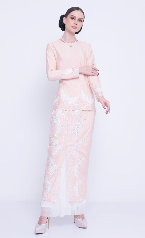 Vaccine Embroidery Kurung in Peach