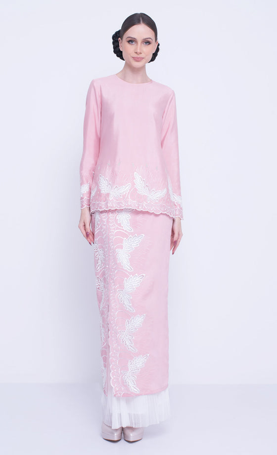 Vaccine Embroidery Kurung in Pink