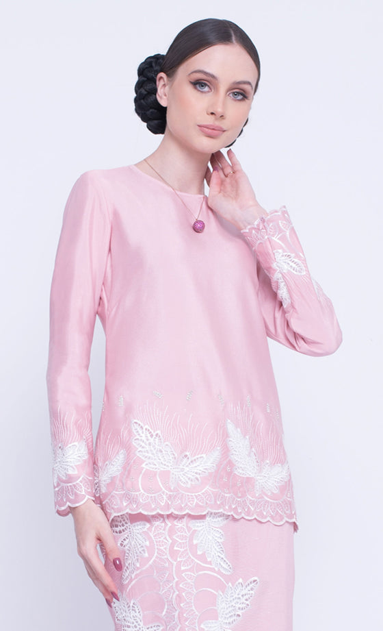 Vaccine Embroidery Kurung in Pink