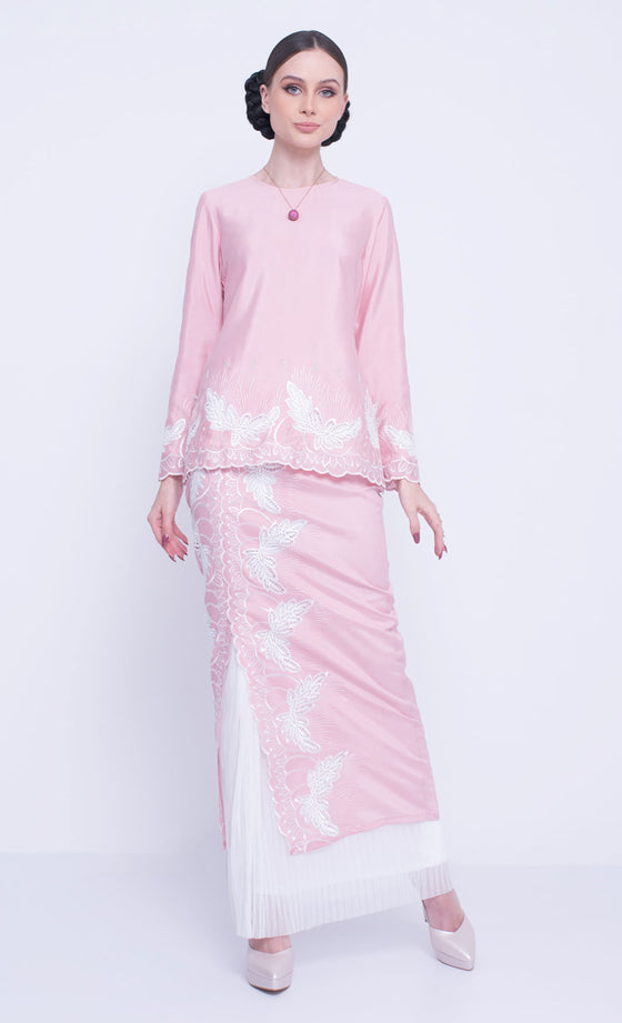 Vaccine Embroidery Kurung in Pink