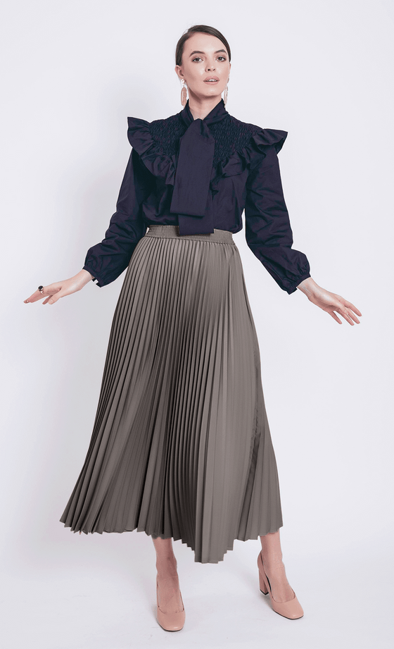 Nayla Pleated Skirt in Carob