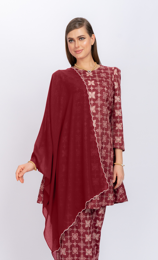 Larney Embroidery Shawl in Maroon