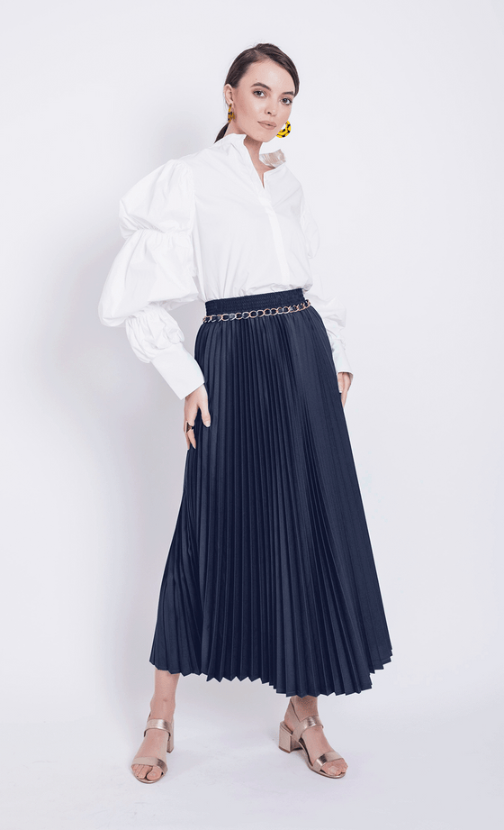 Nayla Pleated Skirt in Navy Blue
