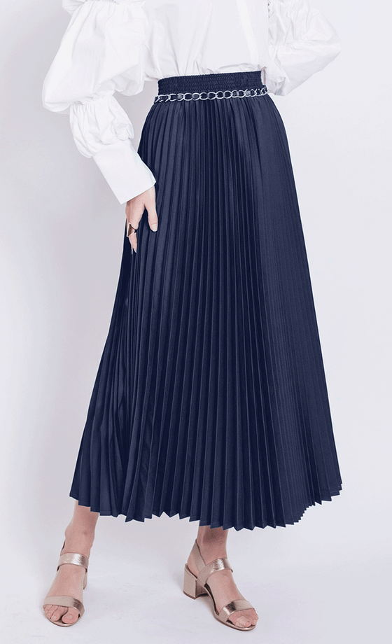 Nayla Pleated Skirt in Navy Blue