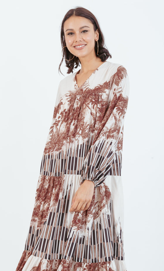 Sandy Tiered Dress in Brown
