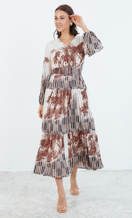 Sandy Tiered Dress in Brown